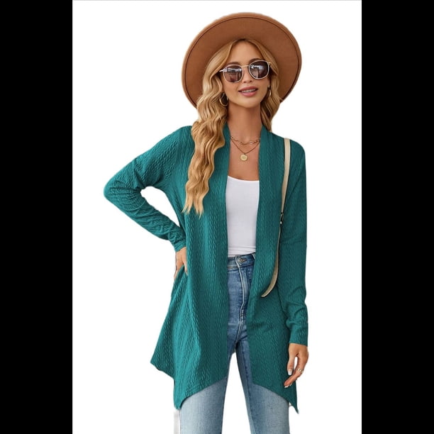 Cárdigan Informal Elegante de Larga con Abertura Frontal para Mujer, Color Azul Pavo Real, Talla M
