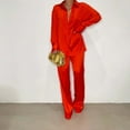 thumbnail image 4 of safuny Women's Two Piece Set Comfy Casual Plus Size Suit for Girlfriend Wife Daughter Lapel Dressy Long Sleeve Solid Color Red XL, 4 of 8