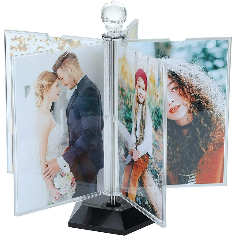 Double Sided Floating Acrylic and Natural Wood Picture Frame for 4x6  Photos,Ideal for Weddings,Baby Pictures,and Family Photos,Unique Desk and