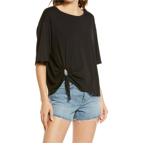 Treasure & Bond Womens Keyhole Basic T-Shirt, Black, Medium