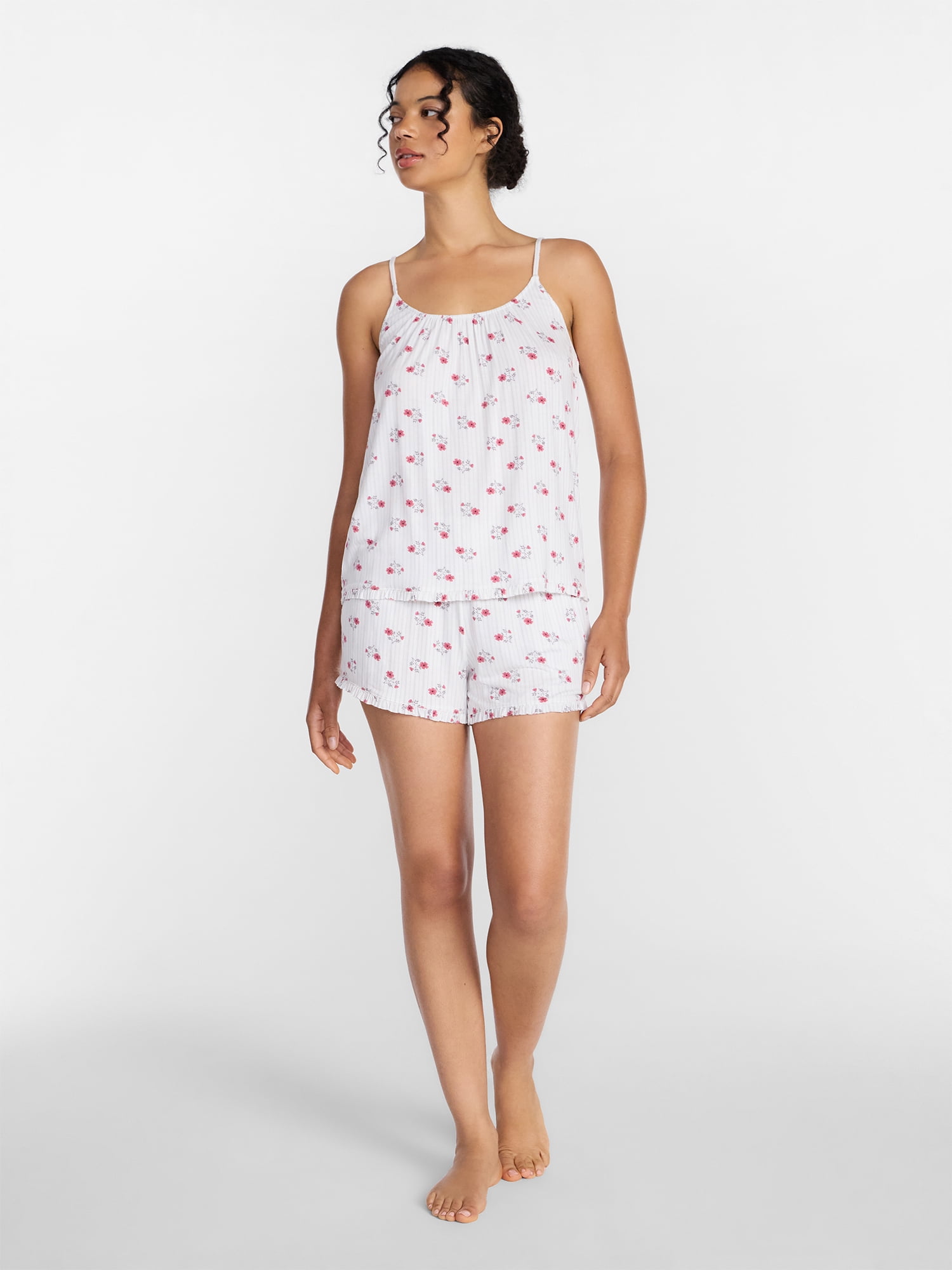 Joyspun Women’s Modal-Blend Ruffle Trim Cami and Shorts Sleepwear Set, 2-Piece, Sizes XS-3X
