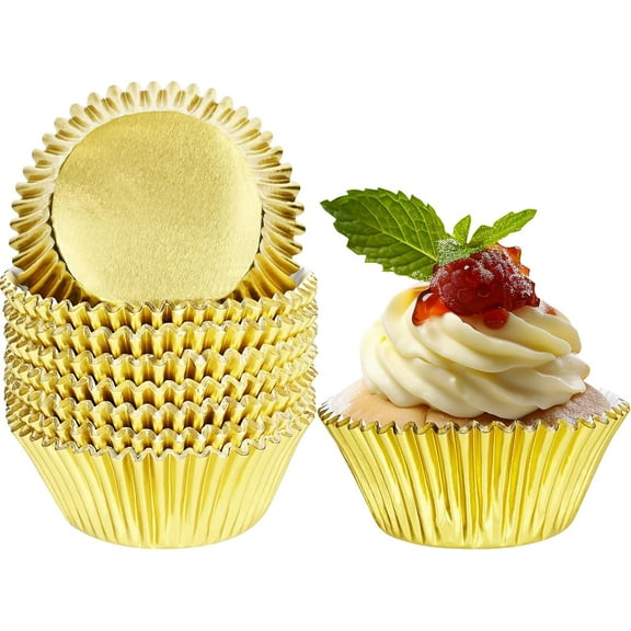 200Pcs Gold Foil Cupcake Liners, Standard Muffin Liners for Baking Cups, Premium Gold Cupcake Wrappers, Classic Metallic Papers Cupcake Liners for Party