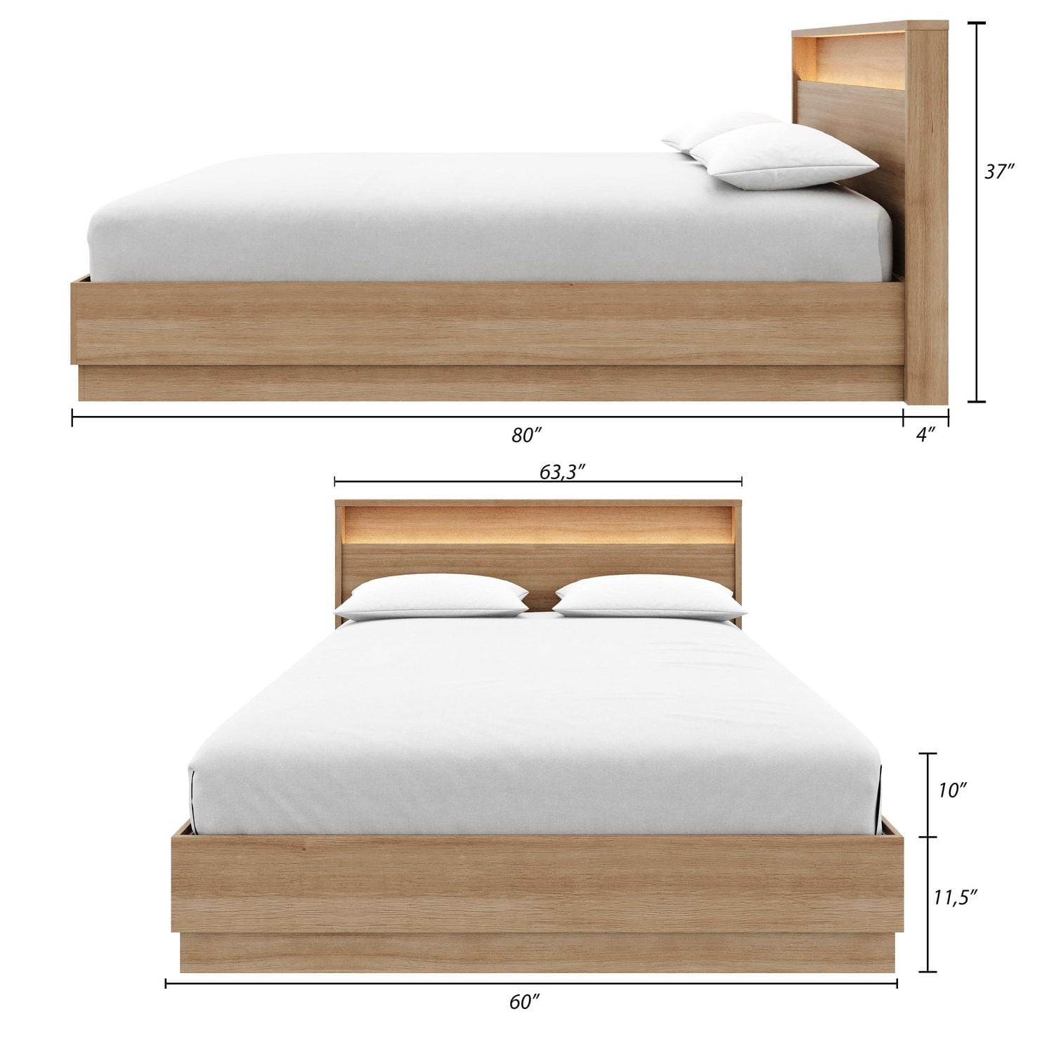 Harlow Bed Set with Slatted Bedframe and Headboard with Integrated Light