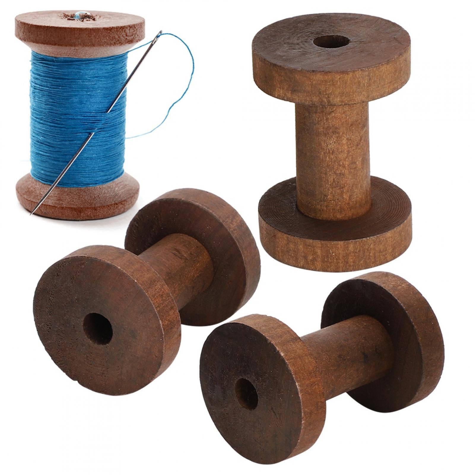 3 Pcs Wooden Spools Reels Dark Brown Thread Bobbins Coil Sewing Threading Tools 