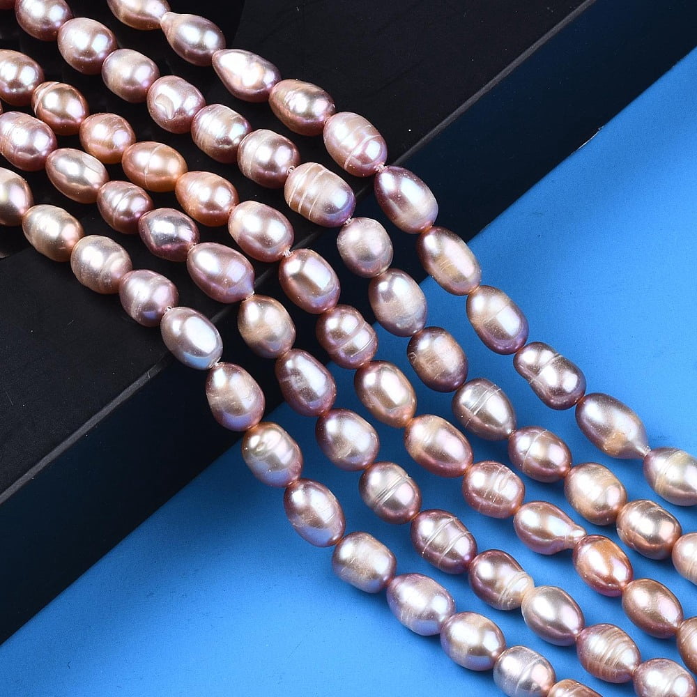 Natural Cultured Freshwater Pearl Beads Strands Rice Plum 7.5~11x6~7.5mm Hole: 0.8mm 37~43pcs/strand 14.06 inch~14.29 inch(35.7cm~43cm)