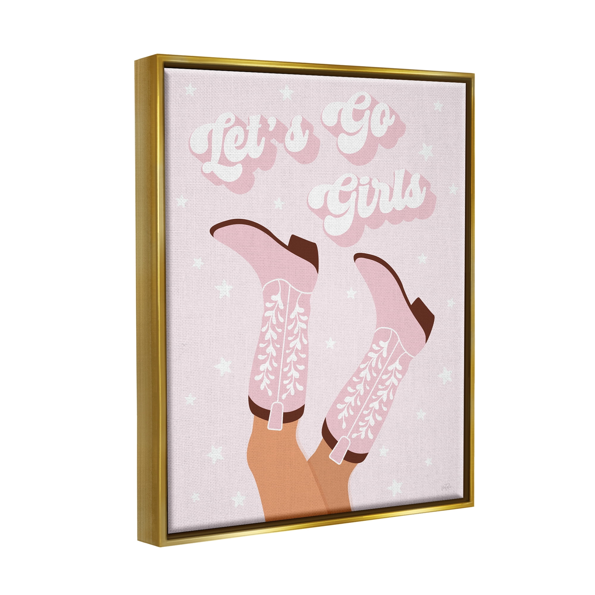 Stupell Industries Let's Go Girls Cowgirl Abstract Painting Gold Floater Framed Canvas Art Print Wall Art, 25 x 31