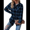 thumbnail image 1 of Camisas de Franela con Botones para Mujer, Camisas A Cuadros de Larga, Blusa Informal de Negocios Azul XXL, 1 of 7