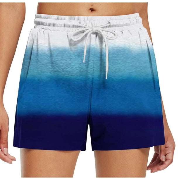 Pantalones Cortos Largos para las Mujeres, Pantalones Cortos Casuales Impresos de Cintura Alta No Estirable Hechos de Poliéster Transparente Airy para Todo el Uso de Temporada, Pantalones Cortos Casua