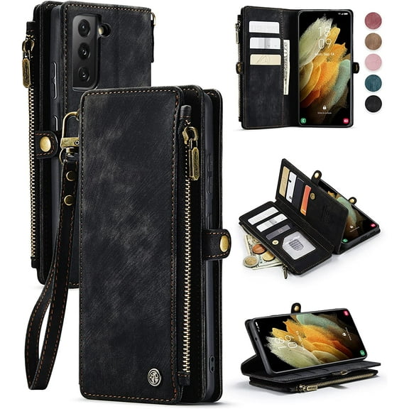 for Samsung Galaxy S22 Plus/ S22  Case, for Samsung S22 Plus Wallet Case for Women Men, PU Leather Magnetic Flip Strap Zipper Card Holder Phone Case for Galaxy S22 Plus/ S22  5G, Black