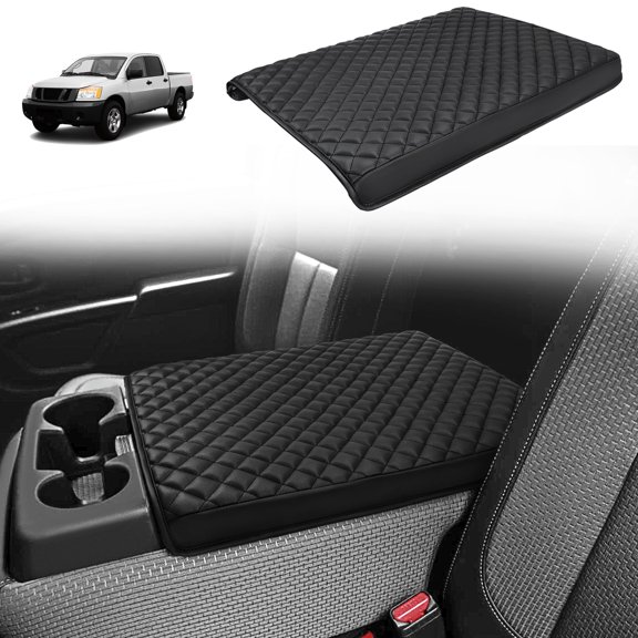 KBH Center Console Cover for Nissan Titan 2004-2024 Jump Seat, Black Leather Car Arm Rest Protector, Middle Console Cover for Nissan Titan Interior Accessories