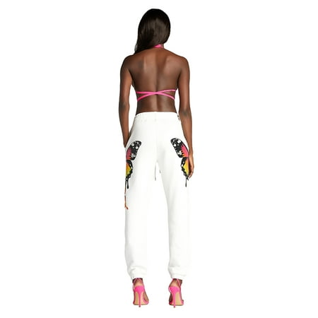 Sunisery 2 Pieces Sport Suit Set for Women Butterfly Printed Female Clothes Zipper Up Hoodies Coats Pants White Black Street Wear