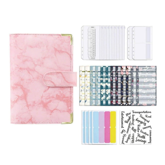 stanreset Notebook Binder with Label Stickers for notebook Expense Budget Sheets Cash Bills Budgeting Expense Saving Pink