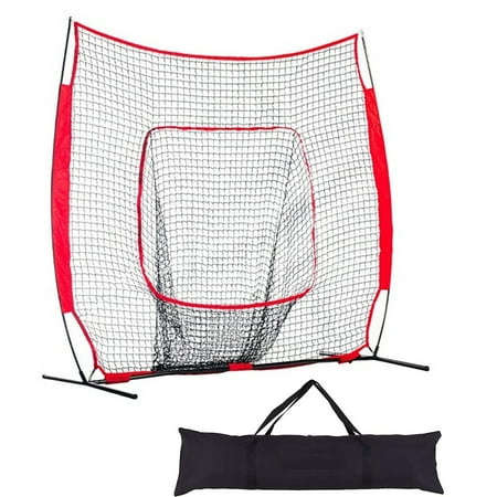 LINKPAL 7'×7' Baseball Softball Practice Net Hitting Batting Catching Pitching Training Net w/ Carry Bag & Metal Bow Frame, Baseball Training Equipment