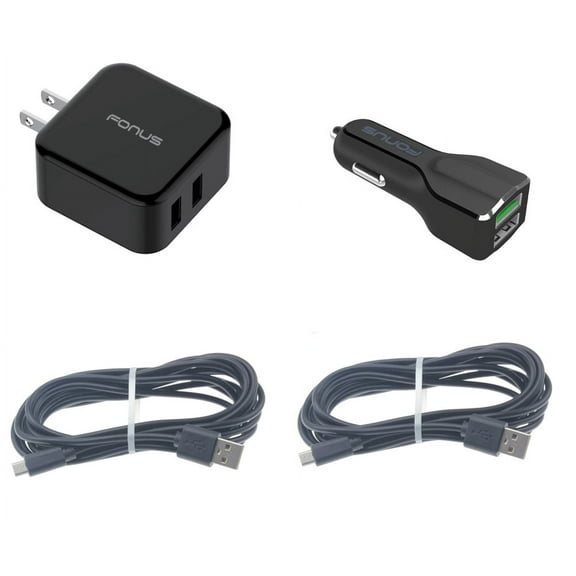 4-in-1 Adaptive Fast Home Car Charger 6ft Long (Two) USB Cable G8V for LG Phoenix Plus, G Vista, G3 Vigor, Premier LTE, K20 Plus, Optimus L90 L70, Stylo, G Pro, Lite, F7 F60 F6 F3, Access LTE