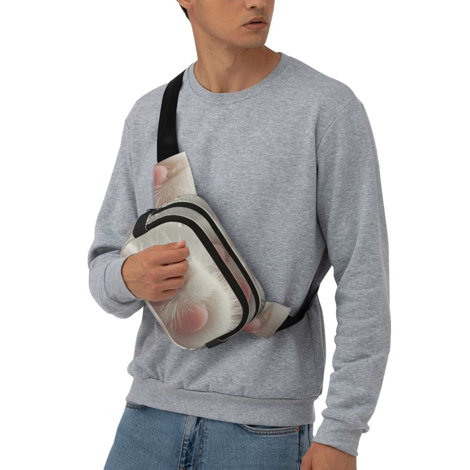 Picia Raindrop Kitten Paw Print Square Double-Layer Waist Bag Mini Adjustable Waist Belt Bag Exercise Running Travel Hiking