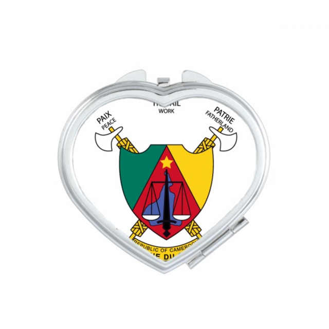 Yaounde Cameroon National Emblem Heart Mirror Travel Magnification Portable Handheld Pocket Makeup