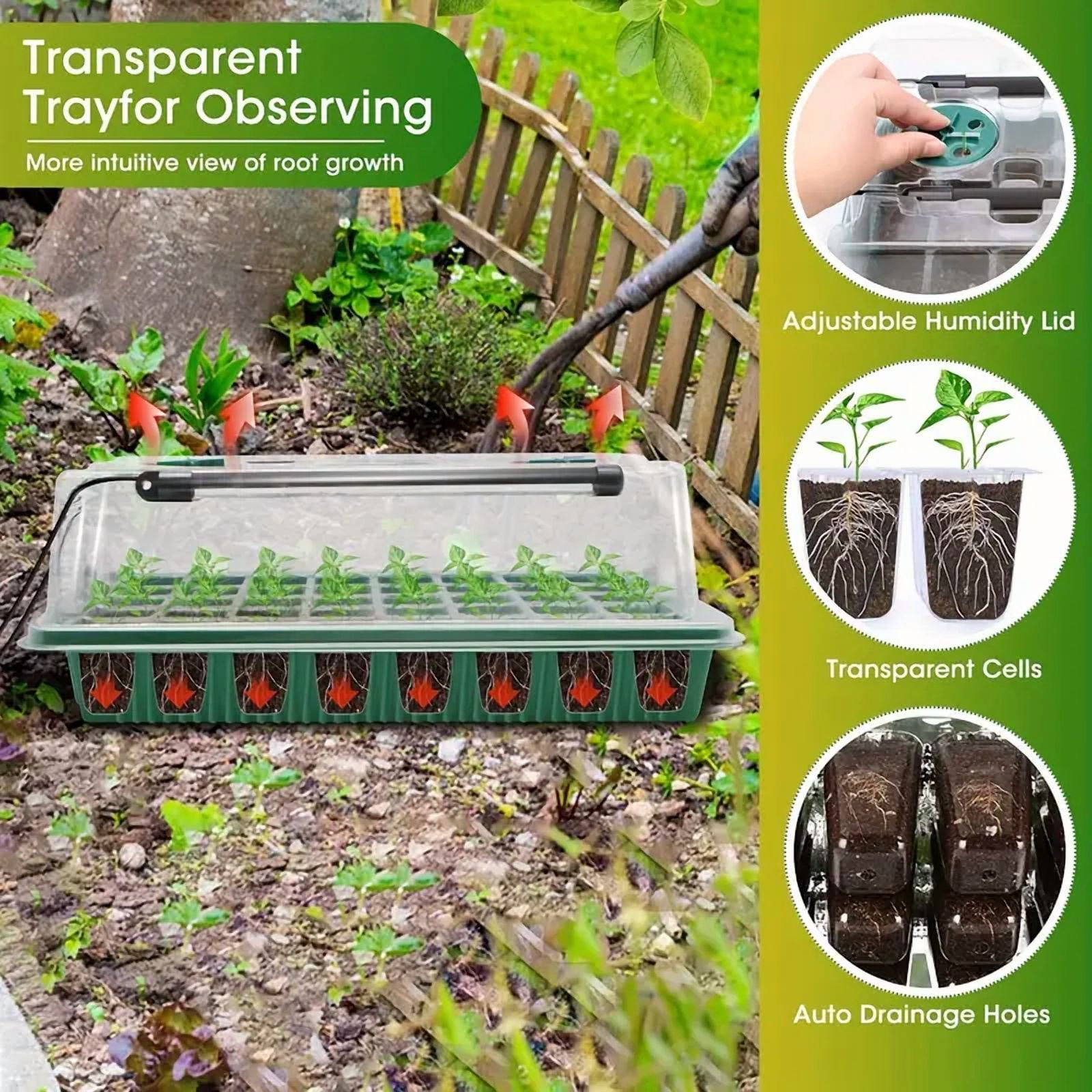 Seed Starter Tray with Grow Light,3 Pack 120 Cells Seedling Tray Kit with Humidity Dome/Indoor Plant Starter Kit, Adjustable Brightness Plant Germination Trays