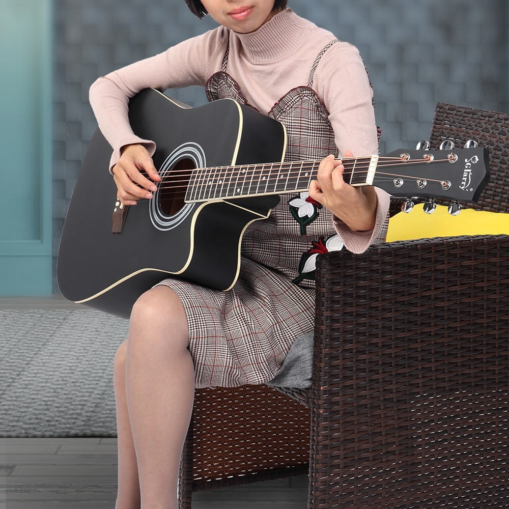 41in Acoustic Guitar, 6 String Full Size Cutaway Guitar with Gig Bag and Guard Board (Black)