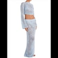 thumbnail image 2 of Conjunto de Dos Piezas de Crochet para Mujer: Top Corto de Larga con Nudo y Falda con Cordón. Azul L, 2 of 10