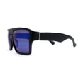 thumbnail image 3 of Mens Color Mirror Flat Top Mobster Rectangle Racer Sunglasses Matte Black Blue Mirror, 3 of 4