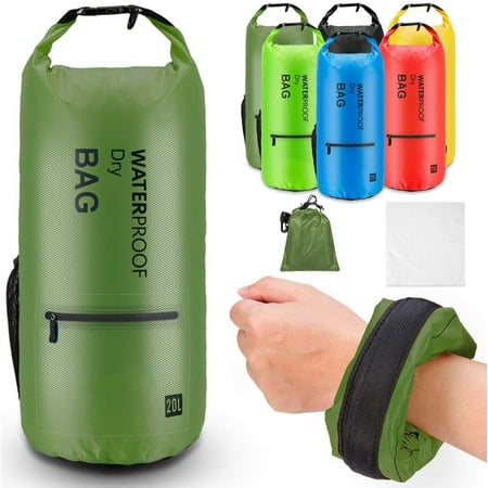 Altatac Waterproof Floating Dry Bag Backpack w/2 Exterior Zip Pocket Drk Grn 10L