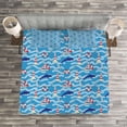 thumbnail image 3 of Ambesonne Lighthouse Quilted Bedspread Set 3 Pcs, Wavy Lines Dolphins, Queen Size, Blue Navy Blue Red, 3 of 3