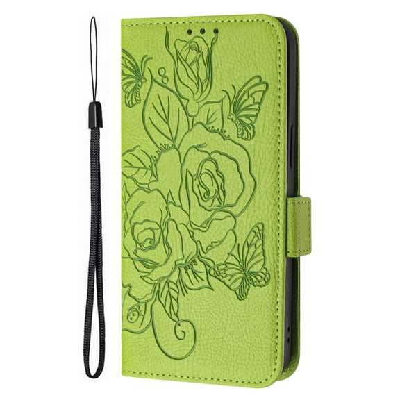Phone Case for Samsung Galaxy S26 FE, Rose Pattern PU Leather Case with RFID Block Card Slots Stand Magnetic Flip Wallet Cover, Green