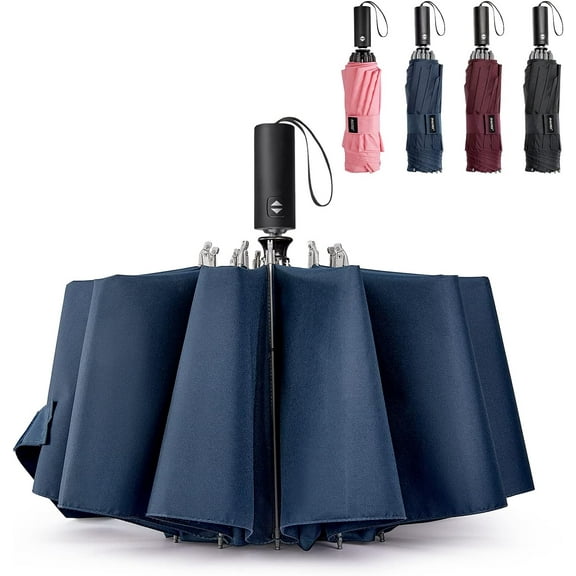 Large Umbrella 54 Inch Windproof Travel Umbrellas for Rain, folding Compact Reverse with 10 Ribs Automatic Open Close