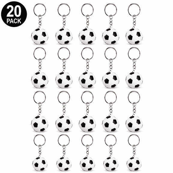 Soccer Keychain, Mini Soccer Key Ring with Metal Loops for Sports Theme Party Favors Goodie Bag Gift Fillers 20 Pack