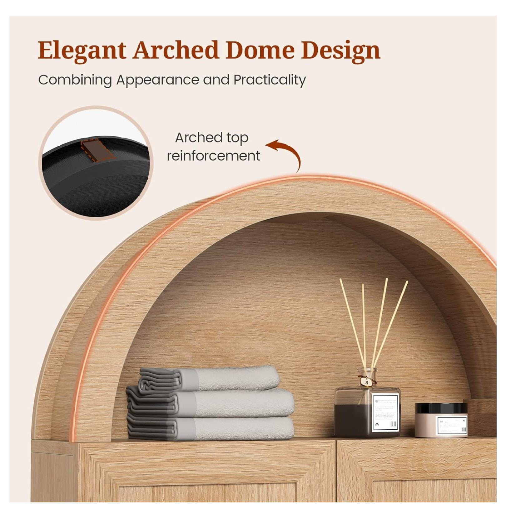 SONGMY Arched Bathroom Wall Cabinet, 23.6 x 30.3'' Over The Toilet Cabinet with Grille Door, Adjustable Shelf, Wall Mounted Cabinets for Bathroom Laundry Room Kitchen (Oak, 30IN)