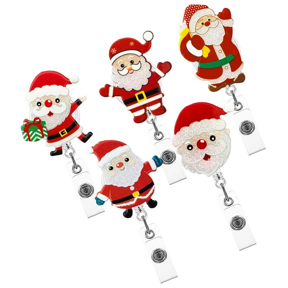 Phenofice 5Pcs Holiday Santa Badge Reels Retractable Work Id Card Holders