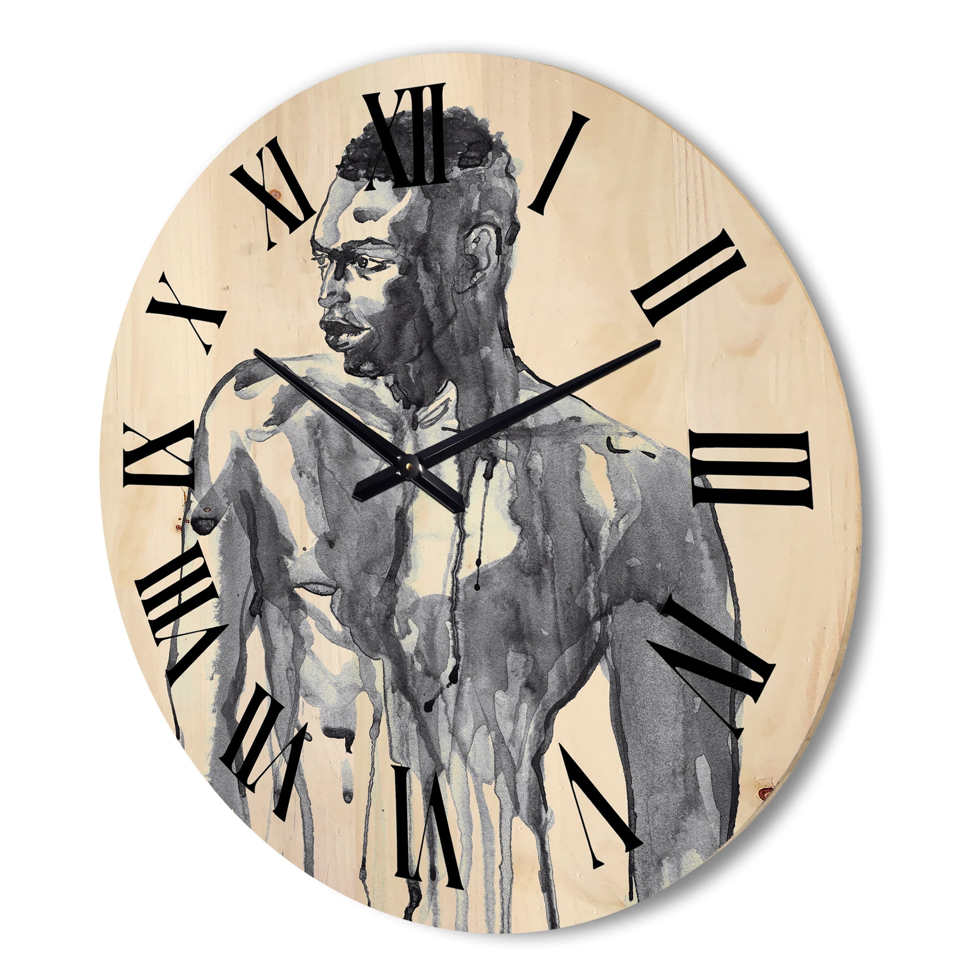 Designart 'Portrait of Handsome African Man On White I' Modern Wood Wall Clock