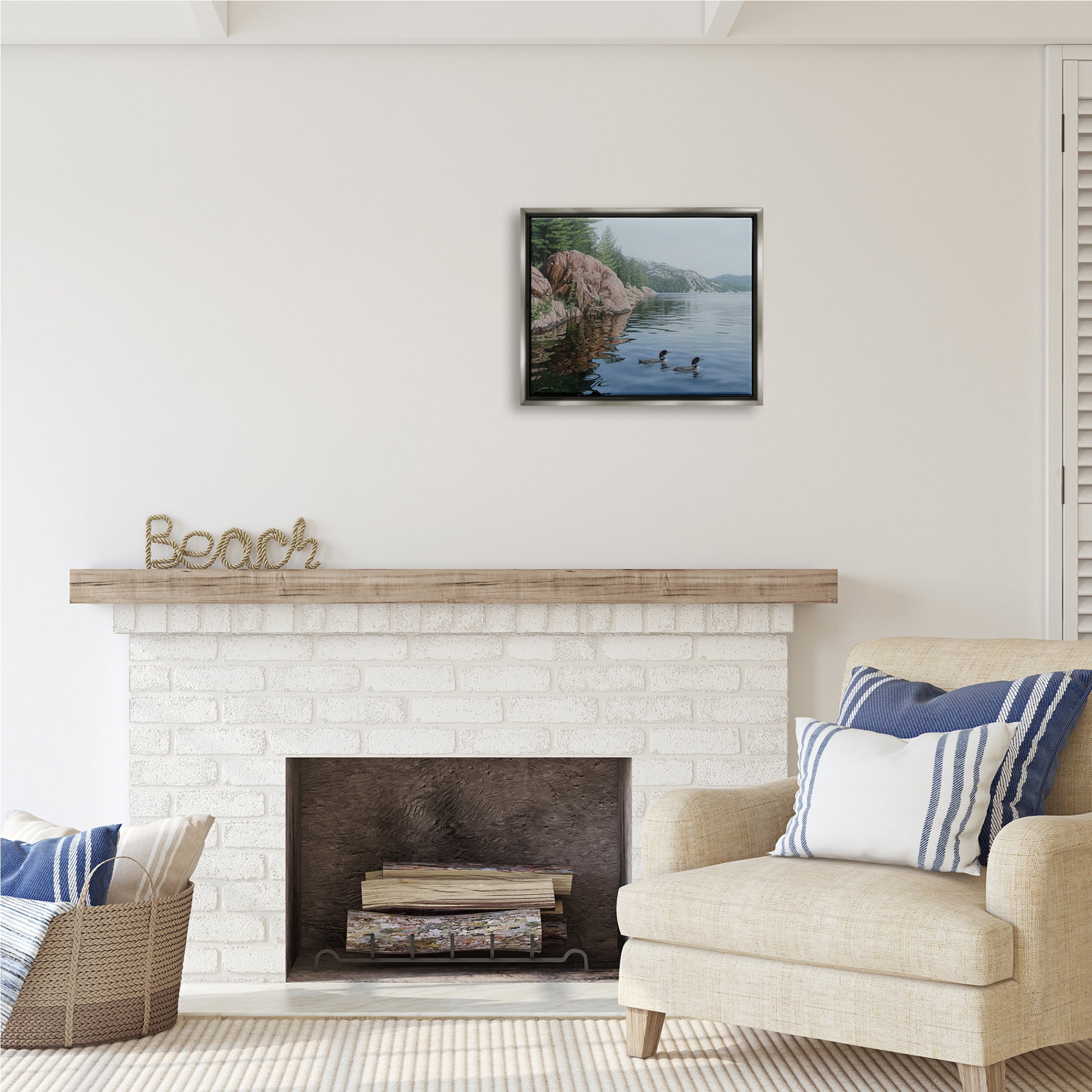 Stupell Industries Swimming Ducks Landscape Nature Photography Gray Floater Framed Art Print Wall Art, 21 x 17