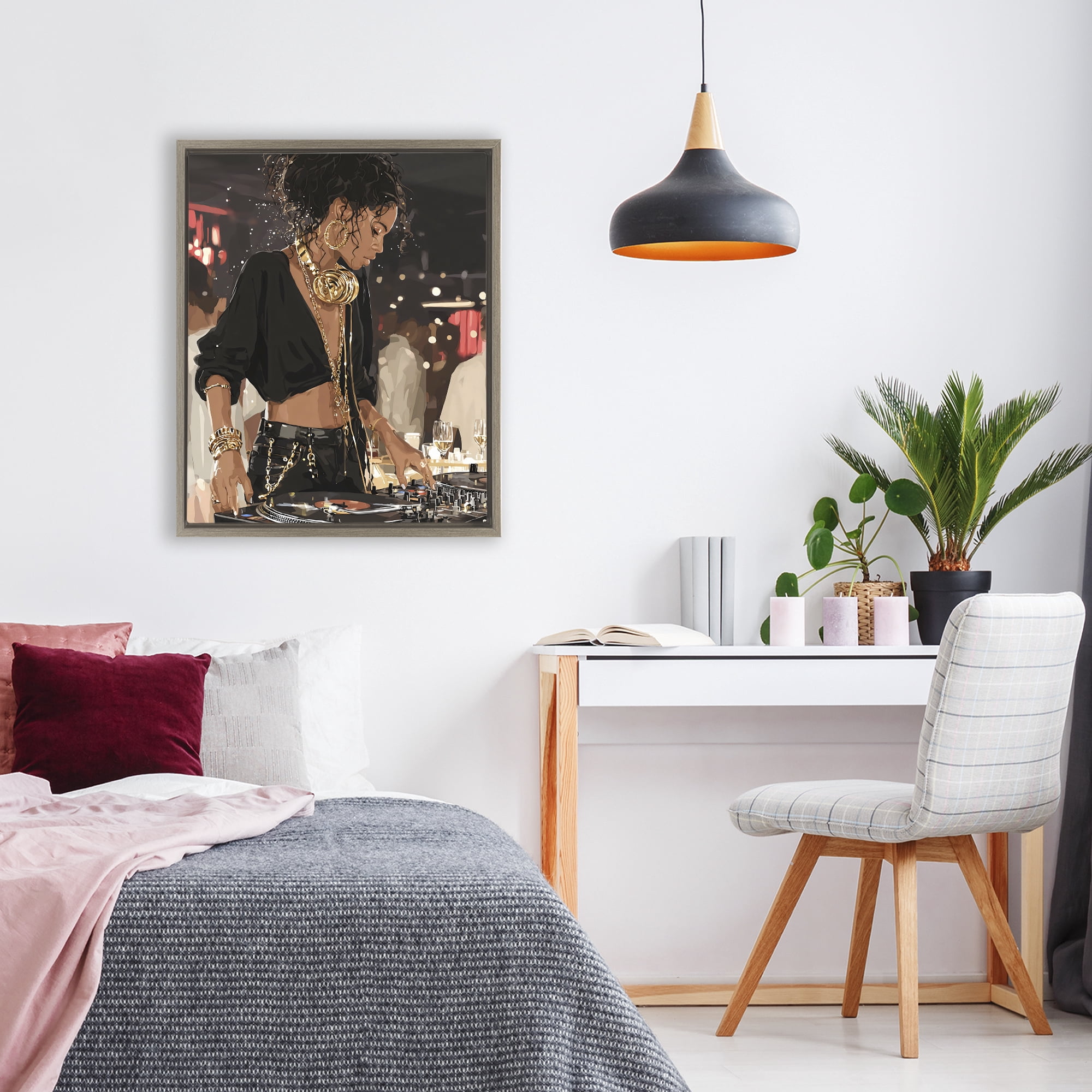 Stupell Industries Touches Of Gold DJ Brown Framed Floater Canvas Wall Art, design by Franklyn Gregory