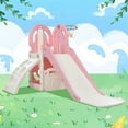 thumbnail image 4 of 4 in 1 Toddler Slide with Climber, Kids Playground Climber Slide Playset with Basketball Hoop, Climb Stairs and Toy Storage Space, Freestanding Kids Slide for Indoor Outdoor Backyard, Pink, 4 of 10