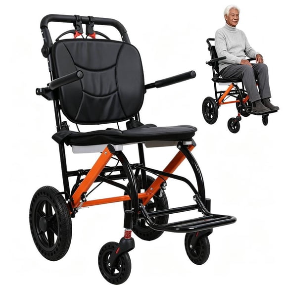 Ergonomic Transport Wheelchair Lightweight Foldable, 12" All-Terrain Wheels