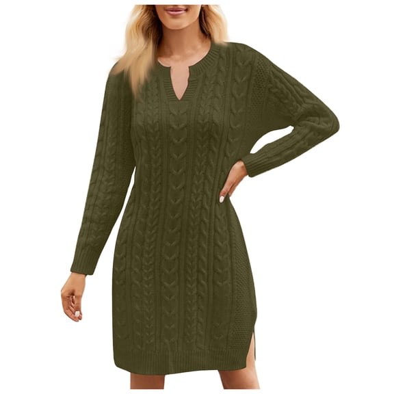 Sexy Slim V-Neck Bodycon Sweater Dresses Woman Autumn Ribbed Long Sleeve Women's Dress Solid Elastic Waist Minidress Luxurious Women's Evening Dresses Army Green L