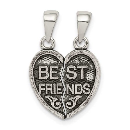 Sterling Silver Antiqued Mini Best Friends Break Away Heart Pendant QC8529