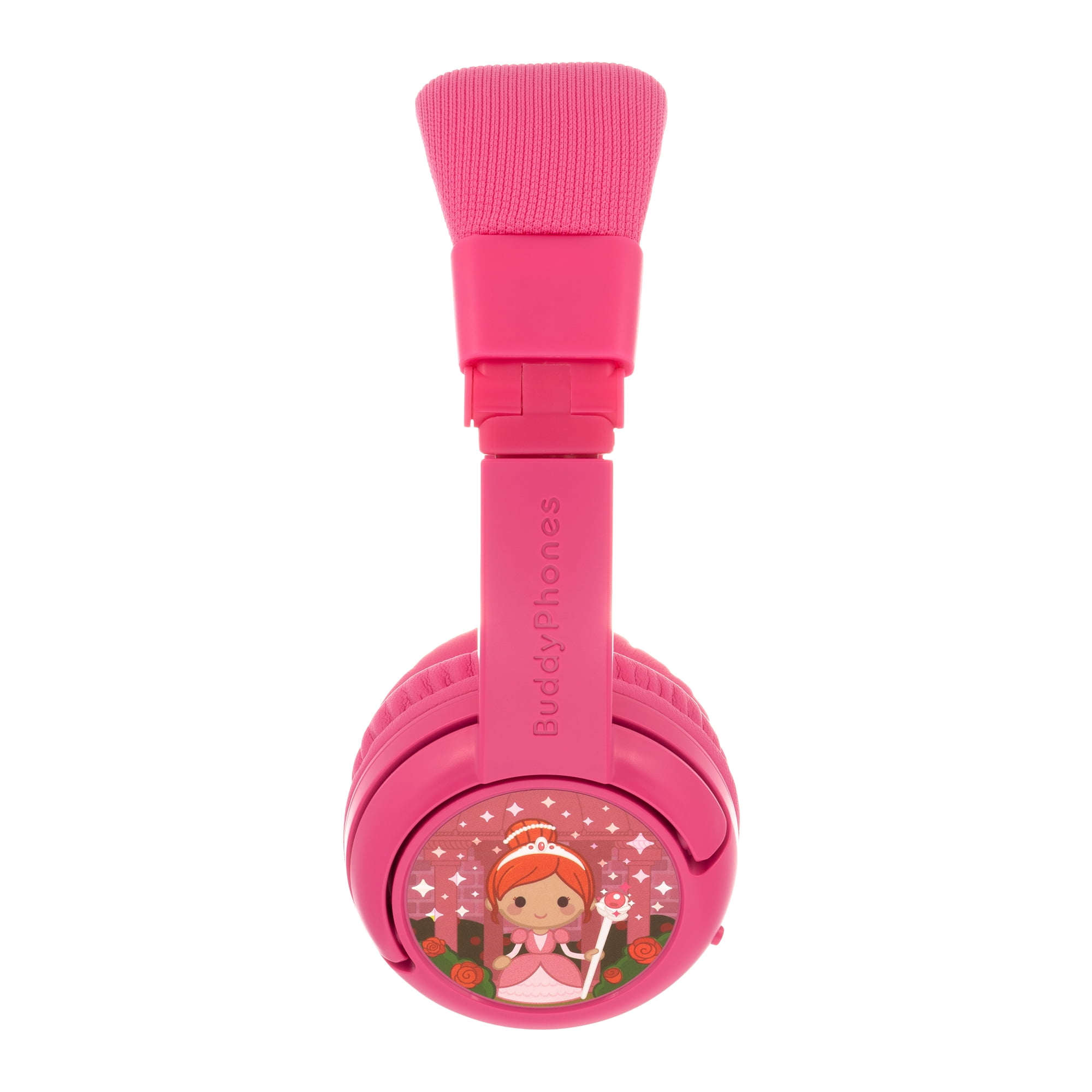 BuddyPhones Play+, On-Ear Bluetooth Wireless or Wired Foldable Kids Headphones with Mic, 3 Volume Limiting Settings, Voice Enhance StudyMode, 20-Hours Battery, Customizable Stickers, Rose Pink