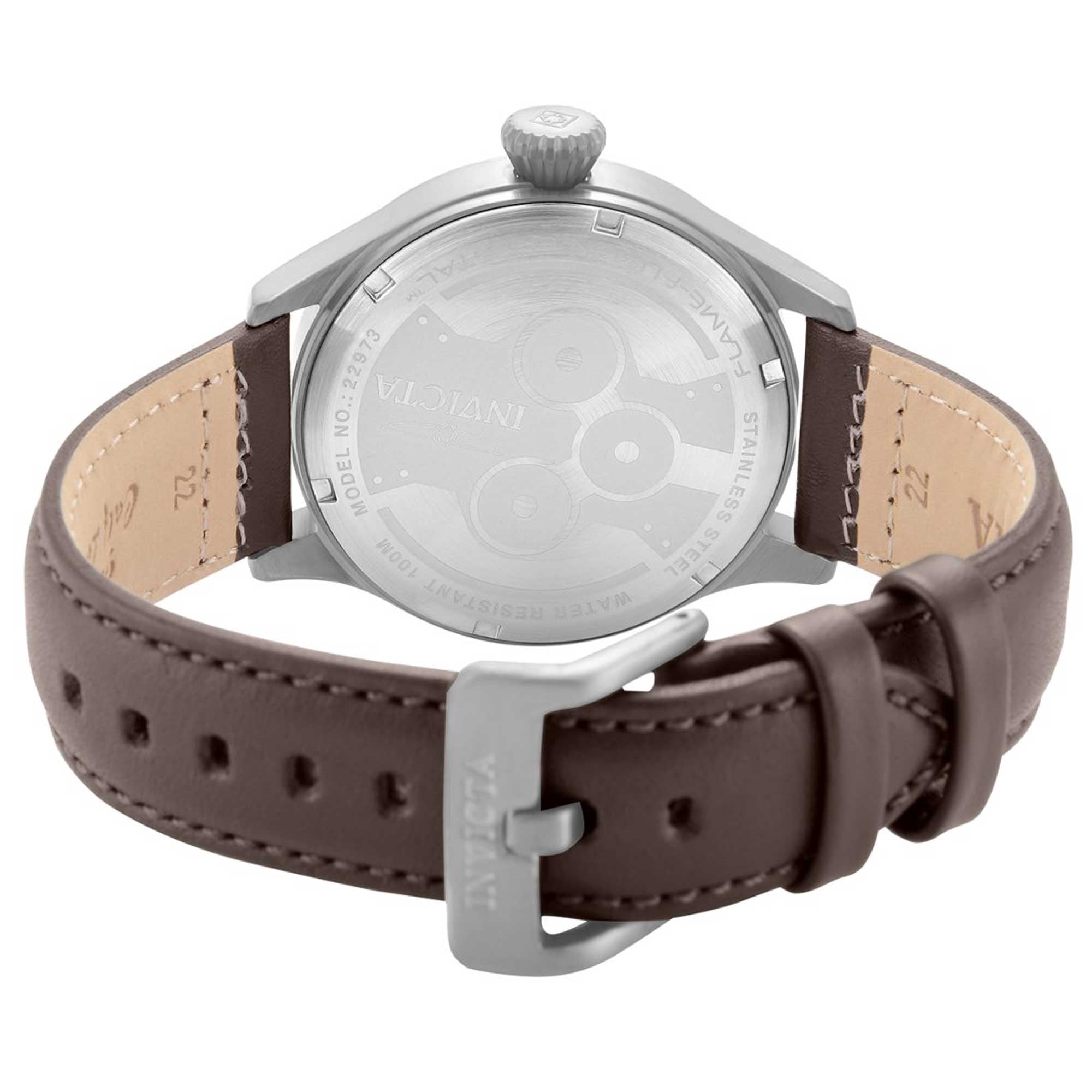 Invicta Men's 22973 Aviator Brown Genuine Leather Charcoal Dial Stainless Steel Watch