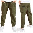 thumbnail image 3 of CHICTRY Boys Solid Color Cargo Pants Jogger Dungarees Sweatpants Army_Green 120, 3 of 4