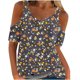 thumbnail image 1 of Tops de Hombro Frío para las Mujeres Floral Impresión Off Hombro Manga Corta V-Cuello Blusa, Top de Verano Casual, 1 of 4