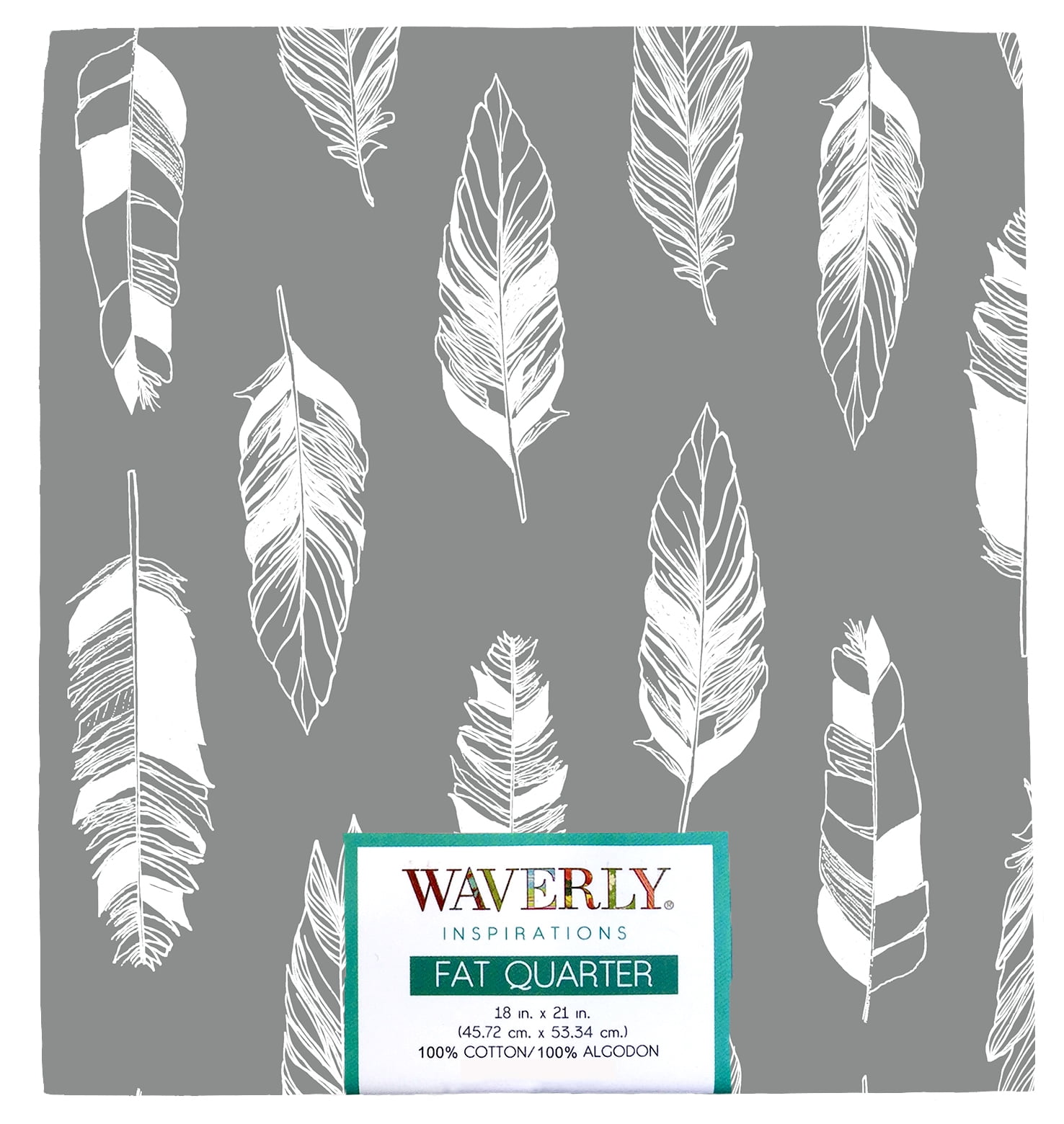 Waverly Inspirations 18" x 21" 100% Cotton Fat Quarter Feathers Steel Fat Quarter Print Quilting & Craft Fabric, 1 Each
