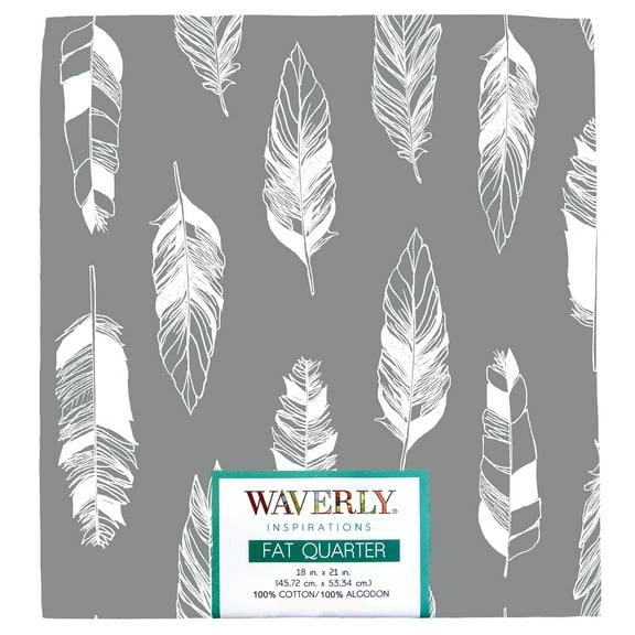 Waverly Inspirations 18" x 21" 100% Cotton Fat Quarter Feathers Steel Fat Quarter Print Quilting & Craft Fabric, 1 Each