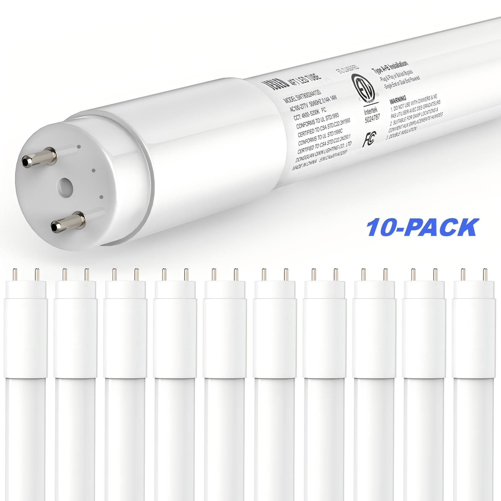 JESLED 4FT T8 LED Bulbs Type A+B,14W 2450LM 5000K Daylight, Single or Double End Power, Plug & Play or Ballast Bypass, Frosted, 10 Pack