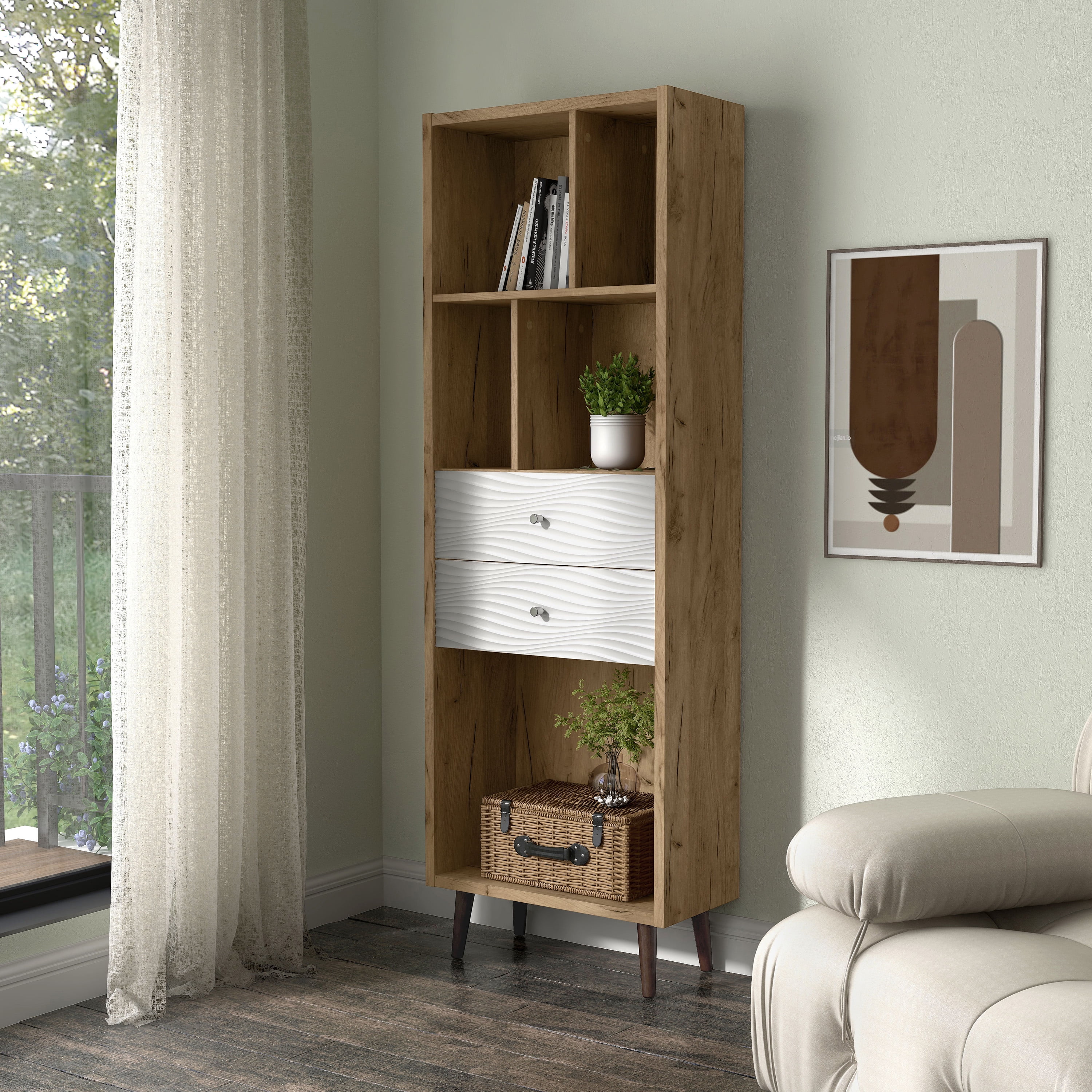 Furniture of America Nye Mid-Century Modern 5-Shelf Standard Bookcase with Light Oak