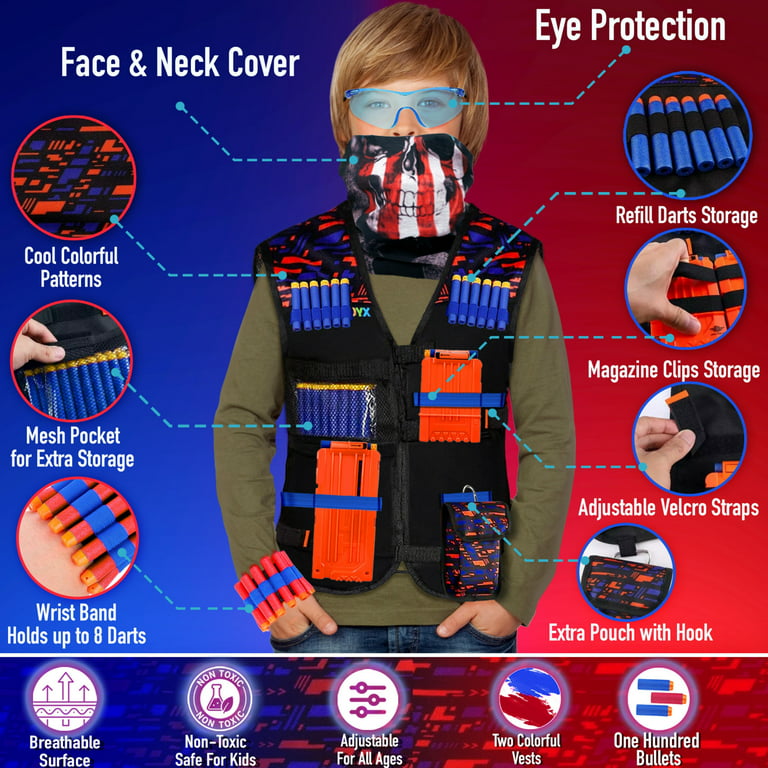 JoyX Tactical Vest Kit Action-Packed Party Supplies: Compatible with Nerf  Blaster Guns, Foam Dart Accessories, Team Play Equipment (2 Sets)