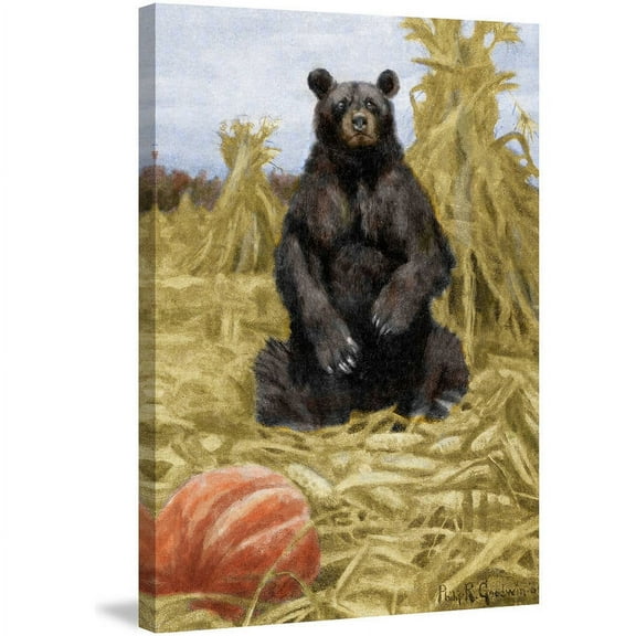 "Bear in Hay" Painting Print on Wrapped Canvas