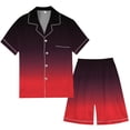 thumbnail image 3 of Men'S Gradient Multicolored Printed Silk Satin Short Sleeved Button Up Pajamas Set Men'S Pajama & Sets & Loungewear Red L, 3 of 4