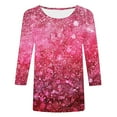 thumbnail image 4 of Cavosen Ladies Blouses 3/4 Sleeve Gradient Sparkly Glitter Shiny Print Tops Crewneck Casual T-Shirts Dressy Fashion Pullover Shirts Flowy Athletic Tees Summer Vacation Clothes S, 4 of 5